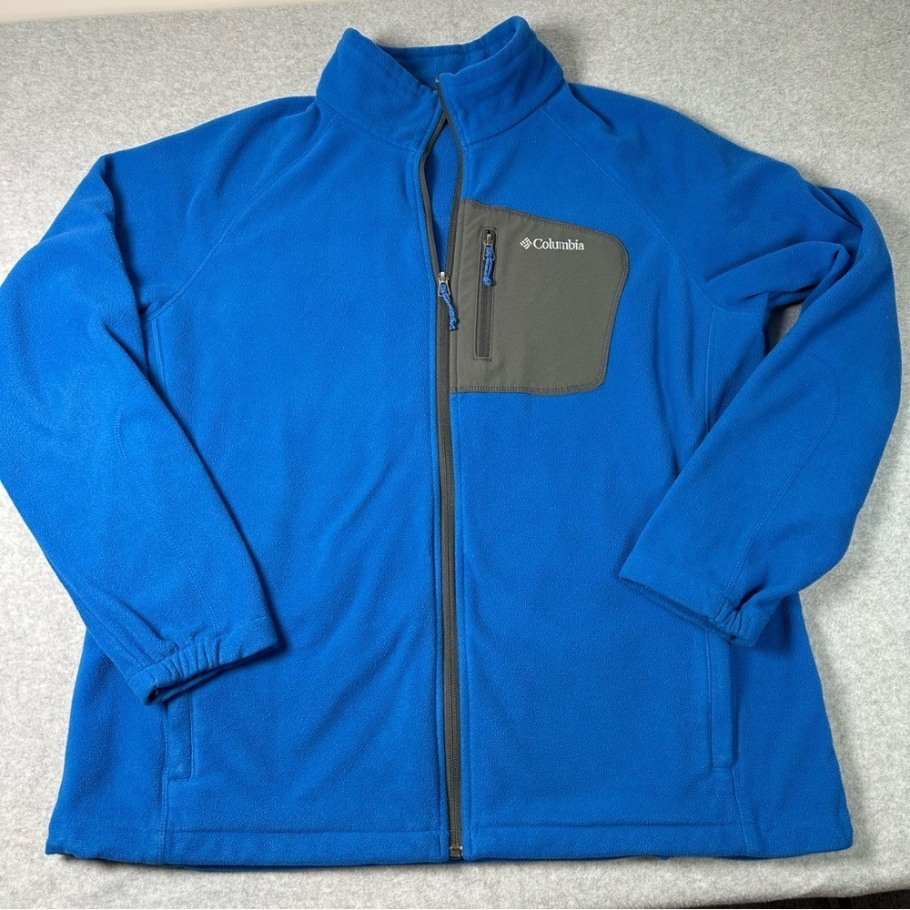 Columbia Mens Fast Trek II Full Zip‎ Fleece Jacket Blue XL Grey Chest Pocket